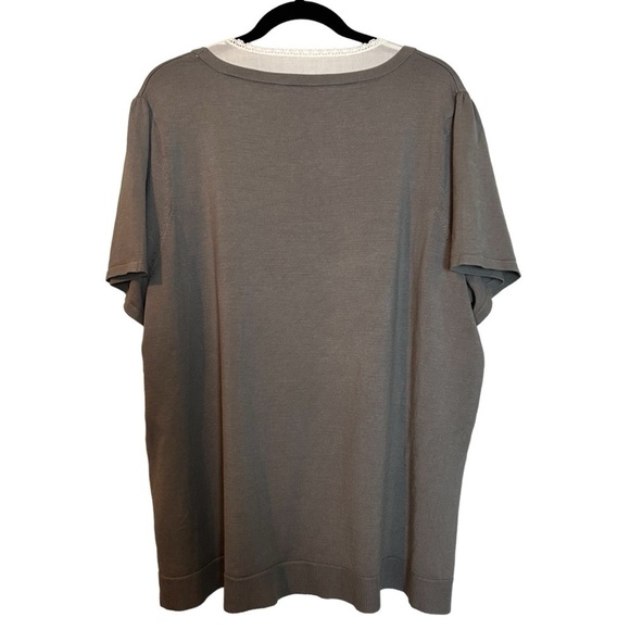 NEXX Woman Knit 75% Silk 25%Nylon 100% Woven Cotton London Fog Gray & White Top - Picture 5 of 15